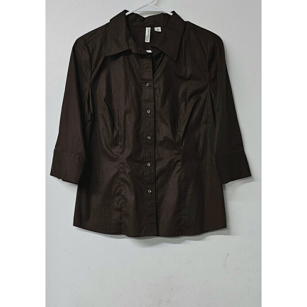 ST. JOHN'S BAY Stretch Brown Long Sleeve Button-Up Women Shirt (PM)